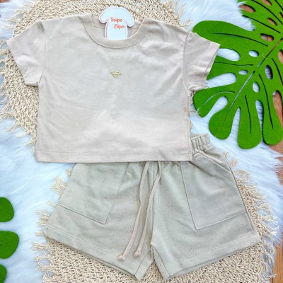 Conj. Blusa Coração e Short Brilhos - Areia